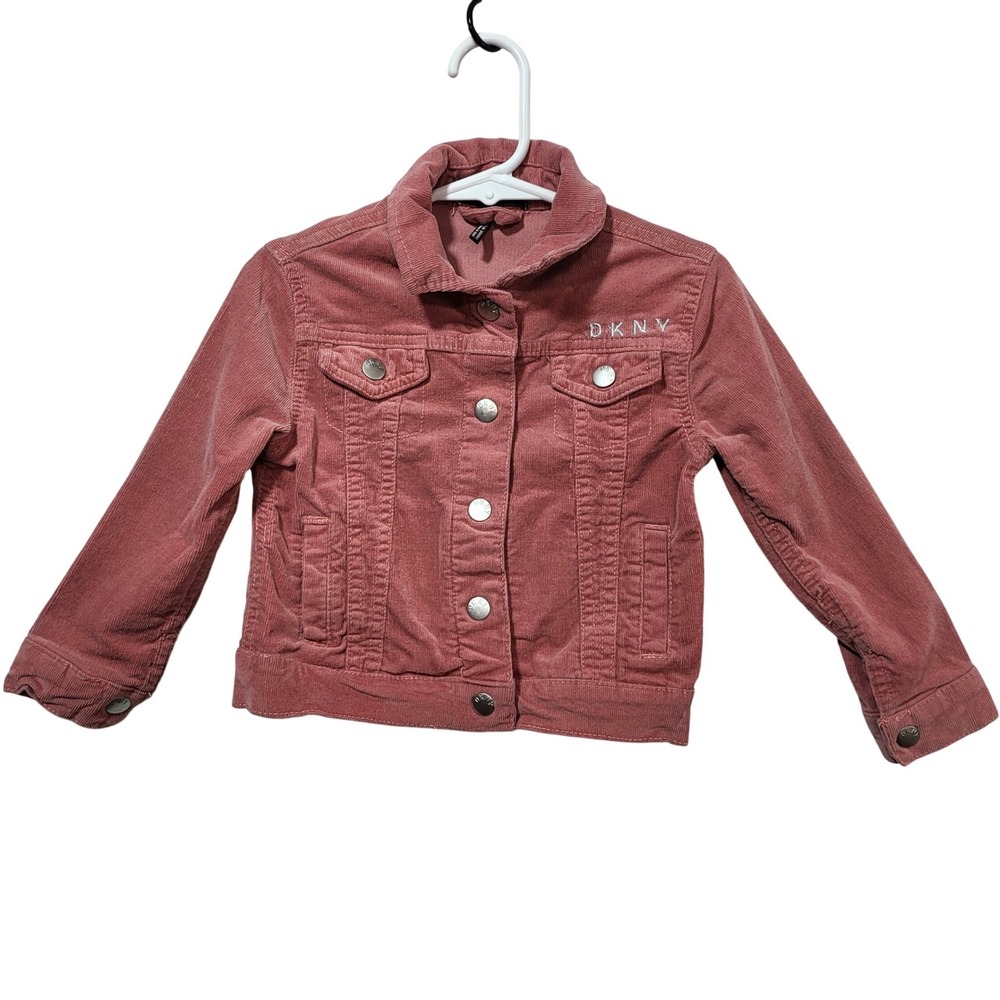 DKNY Girls Pink Corduroy Trucker Jacket Button Front Toddler Size 3T